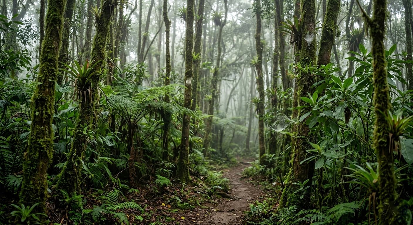 Visitantes abrazando un árbol ancestral en el bosque de niebla de Ayotzinapan, Cuetzalan